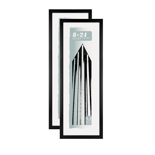 Image of MCS Foundation 8x24 Poster Frame Traditional Black, Vertical & Horizontal Wall Hanging Large Picture Frame for Photos, Posters & Art Prints (2-Pack)