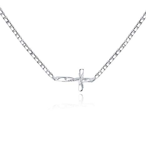 Fiasaso 925 Sterling Silver Sideways Cross Pendant Choker Necklace for Women God in My Heart Faith Hope Christian Religious Jewelry Birthday Gift 14In-18In