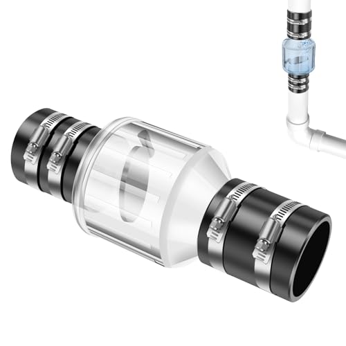 FALESOUL Sump Pump Check Valve 1 1/2 inch, Silent Check Valve Spring-Loaded Flapper with 4 Steel Clamps, Buna-N Couplings, Transparent Housing, Fits for 1 1/2 inch Pipe