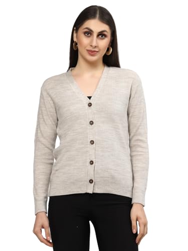 Image of Kalt Women Full Sleeves V-Neck Design Acrylic Cardigan Sweater
