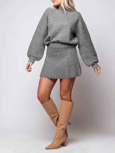 Zwurew Womens 2 Piece Skirt Sets 2025 Mock Neck Ribbed Sweaters and Mini Skirt Fall Winter Two Piece Outfits3