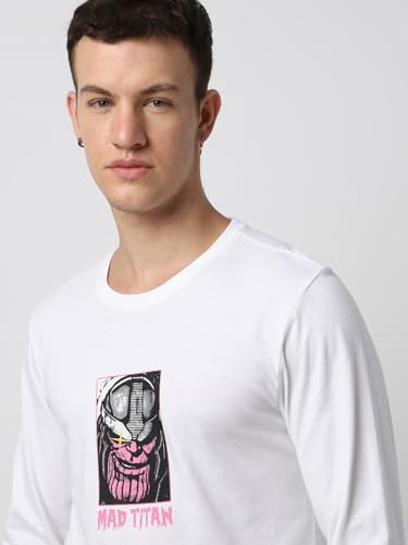 Image of Bewakoof X Marvel Thanos Men's Cotton Jersey Graphic Print Regular Fit Full Sleeve Round Neck T-Shirt | Tshirt for Man | Tshirt for Men Cotton | Tshirts for Men Stylish | Casual Wear | Street Wear