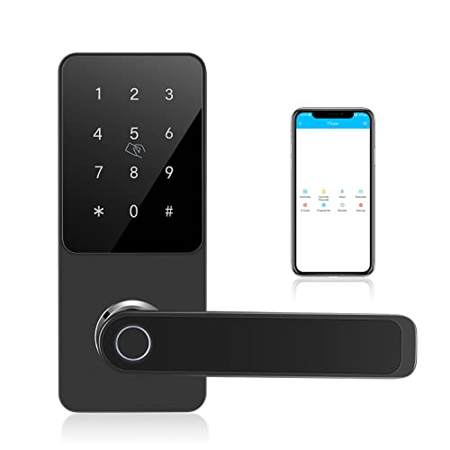 Smart Door Lock with keypad Fingerprint Scanner Keyless Door Lock with App IC Card Touchscreen Keypad Fingerprint Digital Smart Lock for Airbnb Rental House Hotel Apartment Home Office Right