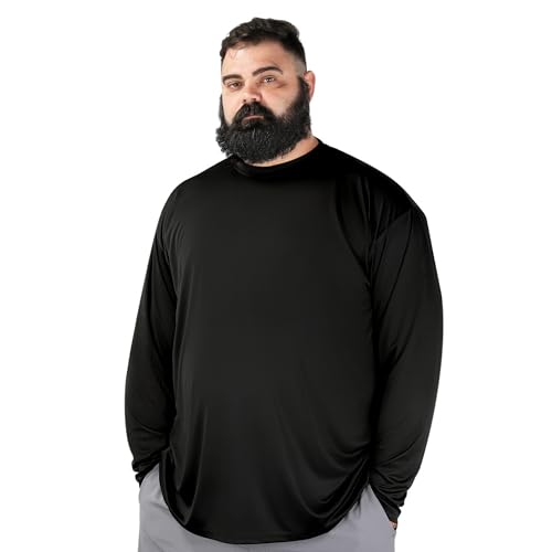 BRISIRA Mens Big and Tall UPF 50+ Sun Protection Shirts Cooling Rash Guard Long Sleeve Lightweight Quick Dry Fishing Running Black