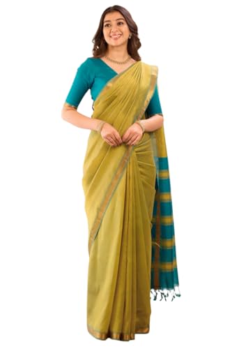 Image of Women's Cotton Woven Soft Sarees With Attach Blouse Piece.