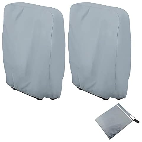 Klappstühle Schutzhülle, 2 Stück Gartenstühle Abdeckung Oxford Abdeckhaube Winddicht, Anti-UV, Staubdicht für Gartenmöbel Deckchair Klappstuhl mit Aufbewahrungstasche (Grau) Cover
