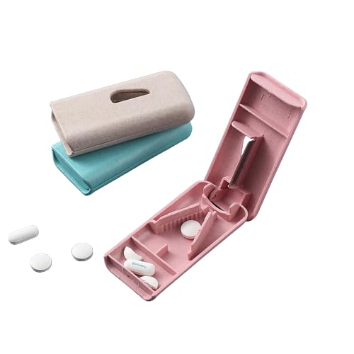 Pill Cutter for Tablets of Any Size - Pill Cutter Splitter of All Size Pills, Made of Food Grade Cereal Fiber, BPA free Wheat Straw Material, Stainless Steel Blade, Ideal for Travel, Pocket, Purse (Pink)
