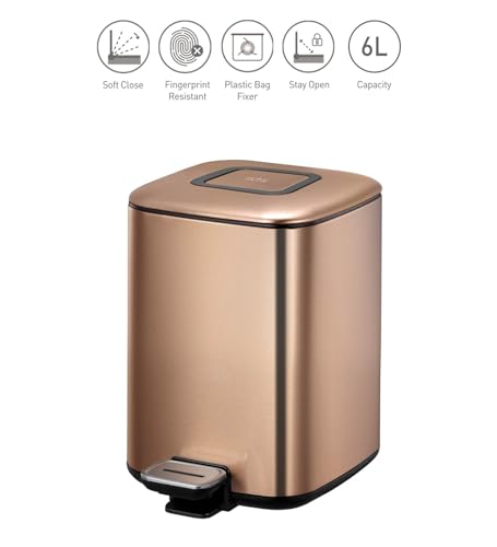 Image of Obsessions Fingerprint Resistant Step Dustbin with Liner, 6 Litres, Bronze Copper