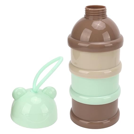 KIDS BASIC 3 Layer Baby Milk Container | Cute Bear Portable Baby Food Milk Powder Container | Travel Friendly Baby Food Box, Plastic, Brown and Green