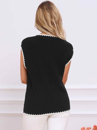 Allegra K Casual Sweater Vest for Women's Fall Winter 2025 Cap Sleeve V Neck Uniform Knit Pullover Tops3