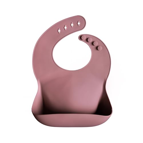 Image of mushie Silicone Baby Bib | Adjustable Fit Waterproof Bibs (Dusty Rose)
