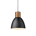 ELYONA Industrial Hammered Pendant Light 7” Small Solid Wood Hanging Lamp with Hammered Metal Shade, Farmhouse Pendant Light Fixtures for Kitchen Island, Dining Room, Bedroom, Office, Modern Black