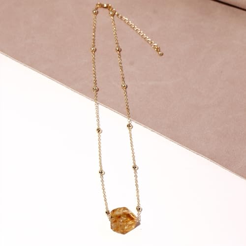 Jewever Raw Citrine Necklaces for Women Wealth 14k Gold Plated Chain Necklace Bring Wealth Lucky November Birthstone Jewelry Gifts (16"+2")4