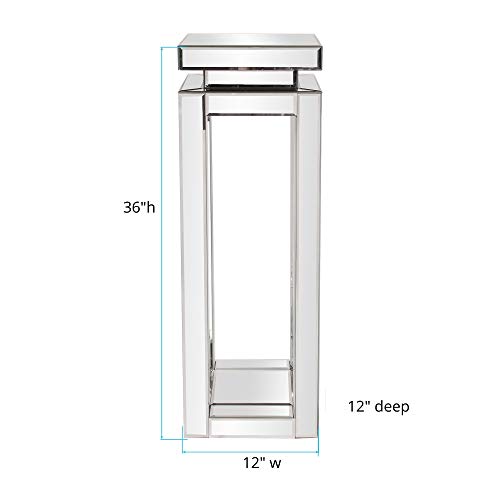 Image of Howard Elliott Large Silver Mirrored Pedestal Accent Table for Home Decoration, Mirrored Finish Design End Table for Bedroom, Entryway or for Any Room, 12 x 12 x 36 inches