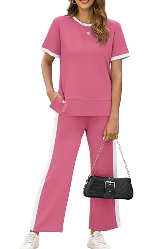 Image of XIEERDUO Women's Side Slit Lounge Sets 2026 Fashion 2 Piece Travel Outfits Cozy Loungewear Wide Leg Tracksuits S-3XL