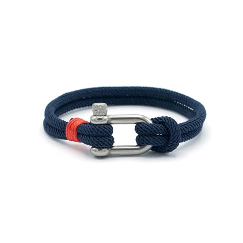 Équ'inox Bracelet Nautique Homme & Femme |Corde Marine 5 mm & Fermoir Acier Inoxydable| artisanat français (Bracelet Manille | Bleu marine - profondeur,...