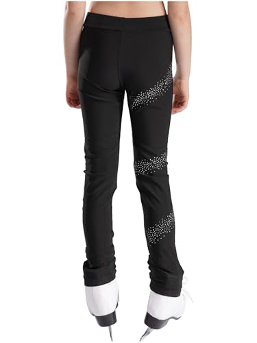 Kids Boys Girls Elastic Waistband Rhinestones Decor Pants Ice Skating Workout Sports Practice Leggings3