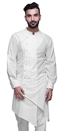Image of Atasi Cotton Flex Designer Button Down Kurta for Men Casual Summer Wear Kurtas-X-Large White