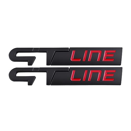 Image of GT line Emblem 3D Sticker Hood Fender Side Car Rear Car Exterior Logo Badge Compartment Trim Compatible with 2022 2023 Accessories (Black&RED)