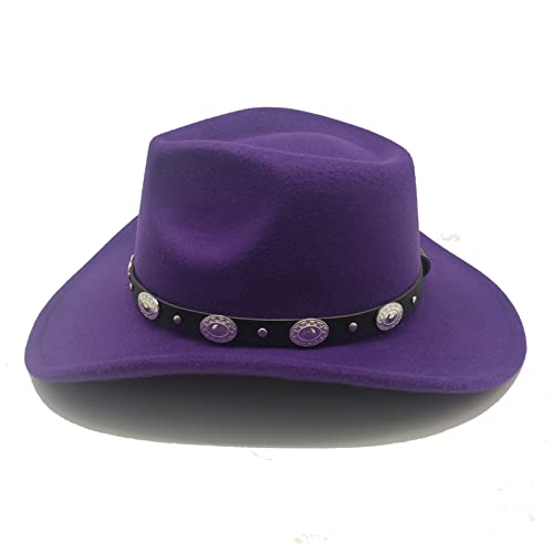 Image of Classic Western Cowboy Hat Cowgirl Hat Unisex Men's & Women's Wide Brim Felt Fedora Hat Flat Top with Buckle Belt