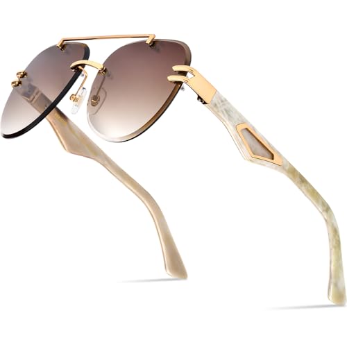 Image of HEPIDEM 100% Really Buffalo Horn Sunglasses for Men Rimless Oversize Aviator Square Sun Glasses 0039