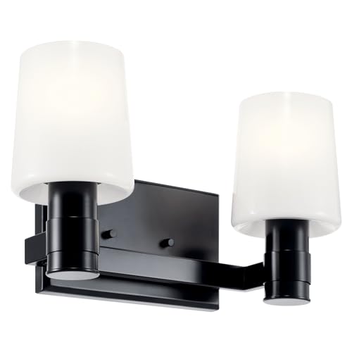 Image of Kichler Adani 2-Light Bathroom Vanity Light Fixture with Opal Glass in Black, Modern Wall Mount Light for Powder Room or Bathroom Over Mirror (8.25 inch x 14.5 inch), 55175BK