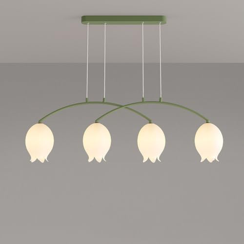 Illuminazione a sospensione lineare moderna a 4 luci per isola cucina Lampadario a striscia lunga minimalista verde Lampadario a fiore bianco latte Lampada a sospensione nordica Lampada da soffitto