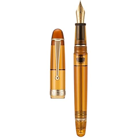 Asvine V126 Vacuum Filling Fountain Pen Medium Nib, Transparent Brown Acrylic, Large-Capacity with Gift Case Cover