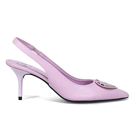 Love Moschino Slingback Lila de Cuero con Corazón y Tacón Medio -...