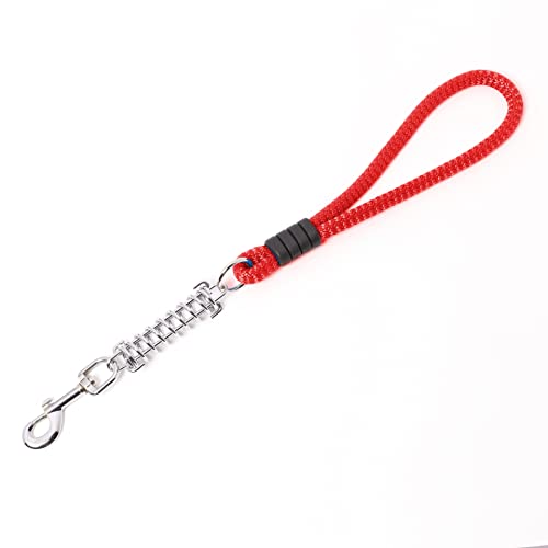 Hipets Correa Corta para Perro Grande 60 cm - Correa de Perro Antitirones con Muelle Metalico Amortiguador - Resistente y Fuerte con Mango de Naylon (Rojo)