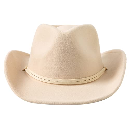 Image of Jastore Kids Girls Boys Wide Brim Western Cowboy Cowgirl Hat with Wind Lanyard Felt Fedora Hat