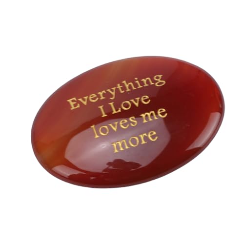 Tnfeeon Palma de Bolsillo de Cristal Curativo Grabada con Palabras Inspiradoras para Aliviar el Estrés, Ansiedad Portátil, Regalo de Motivación Diaria, Día de San Valentín, Mujer, mamá, ágata Roja,