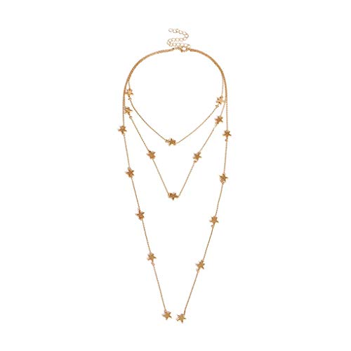 Beaums Cadena de cuello colgante de estrella de cobre de gargantilla de múltiples capas ajustables para mujer, collar de estrella, collar de cobre, adorno de cadena de cuello