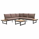Oviala Salon de Jardin Bas 6 Places en Aluminium et Bois Taupe