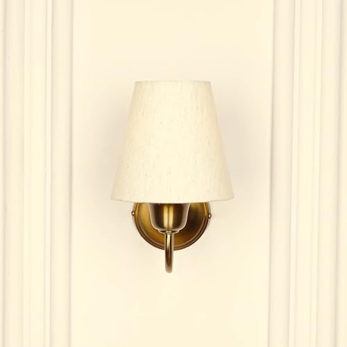 Image of Divine Trends Wall Lamp /Wall Light Antique Brass Finish with Off White Shade for Living Room, Bedroom, Home Decoration Pack of 1 (Off White Shade)