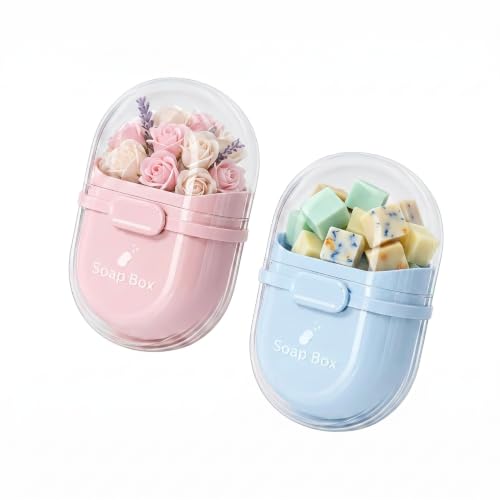 Image of Portable Travel Soap Holder with Lid Compact Soap Container for Bathroom, Travel, Gym & Camping - Stylish Cute Box with Drainage Feature Soap Stand (Multicolor, Pack of 2)