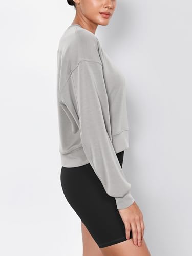 Image of ODODOS Modal Soft Long Sleeve Cropped Sweatshirts for Women Oversized Crew Neck Pullover Crop Top