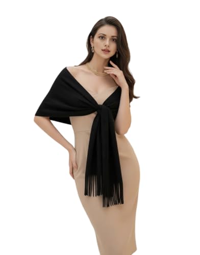 LA FERANI Damen Kaschmir Schal Halstuch dünn Herbbst Winter 200x70 Kaschmirschal Schwarz Stola stilvoll elegant Wollschal Wolle Uni Farbe Damenschal (Schwarz)