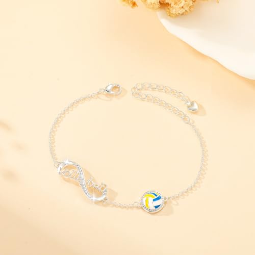 Image of Softball /Volleyball /Soccer /Basketball Bracelet for Girls Teen Women,14K Gold Plated Infinity Charm Link Bracelet Sports Accessories Jewelry Gifts for Lovers Players Team Coach