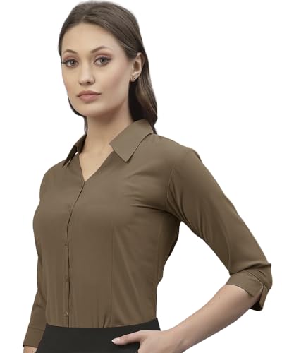 Image of EYEBOGLER Women Polo Solid 3 /4 Sleeve Regular Fit Casual Shirt