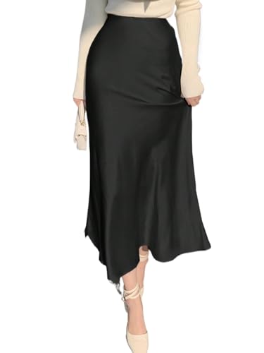 Fit Solid Satin Skirt Spring Summer Basic Women's Summer Casual Vinage Skirt