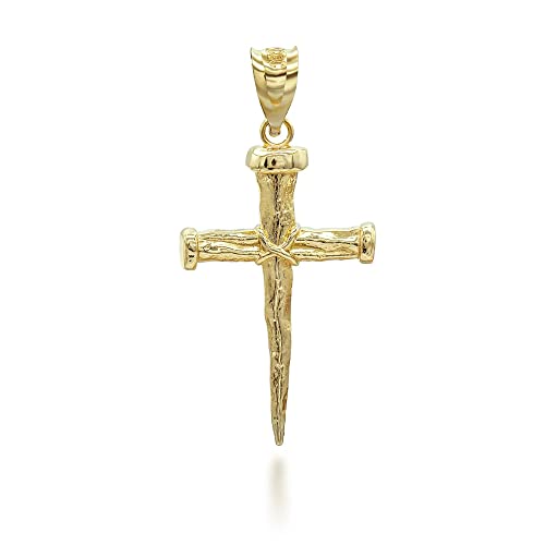 10K Yellow, White, or Rose Gold Nail Cross Christian Faith Pendant - Choice of Colors