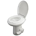 Gravity Flush RV Toilet, White, ABS Plastic with Foot Pedal Flush Mechanism, Standard Height, RV-Specific Model