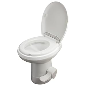 Inodoro Gravity Flush RV, blanco, plástico ABS con mecanismo de descarga de pedal de pie, altura estándar, modelo específico para RV