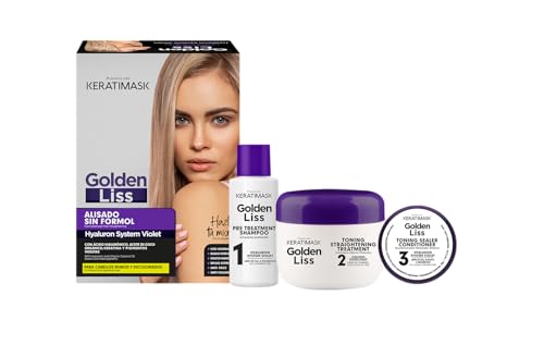 PLACENTA LIFE KERATIMASK - Kit Alisado Brasileño Vegano con Queratina y Ácido Hialurónico para Cabello Rubio - Efecto 12 semanas - Pack: Champú Tratamiento+Tratamiento Alisante+Acondicionador