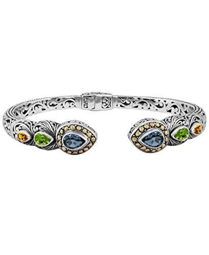 Image of DEVATA Sterling Silver 925 and 18K Gold with Gemstones Bali Filigree Cuff Bracelet