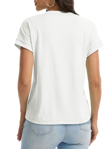 Image of UNCLECAT Womens Crop Tops V Neck Short Sleeve T Shirts Summer Basic Tee