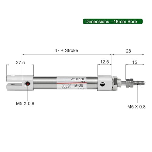 Cilindro de carrera ajustable CDJ2D de diámetro 10mm y doble horquilla trasera 6