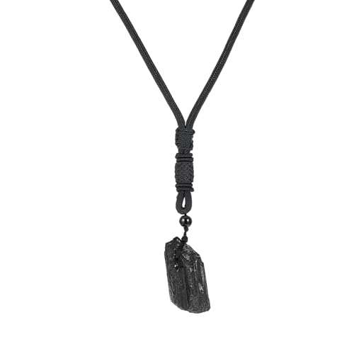 WJIAAA Collier tourmaline noire, pendentif en cristal naturel, pierre de protection contre l'énergie négative, pierre de guérison avec corde en polyester...