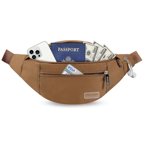 Image of MAXTOP Large Crossbody Fanny Pack with 4-Zipper Pockets,Gifts for Enjoy Sports Festival Workout Traveling Running Casual Hands-Free Wallets Waist Pack Phone Bag Fits All Phones(Brown)